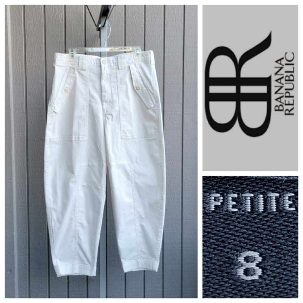 High Rise Big Pockets Utility Pants EUC Off-White 8 SHORT | Banana Republic